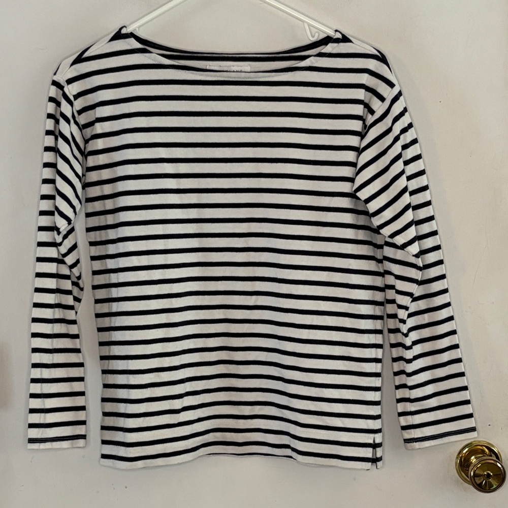 Everlane The Body Striped white black striped knit top, 3/4 sleeves Size Small